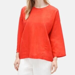 Eileen Fisher Organic Handkerchief Linen Round Neck Boxy Fit Top in Geranium